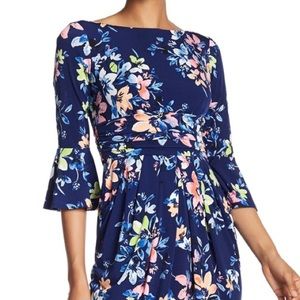 Eliza J blue floral, 3/4 flounce sleeve dress.